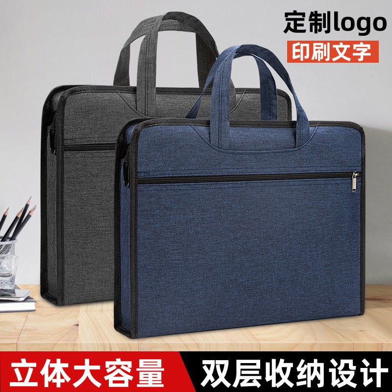 Portable Meeting Document Bag Waterproof Zipper Computer Bag Office File Information Bag Large Capacity Document Bag Printable - Image 2